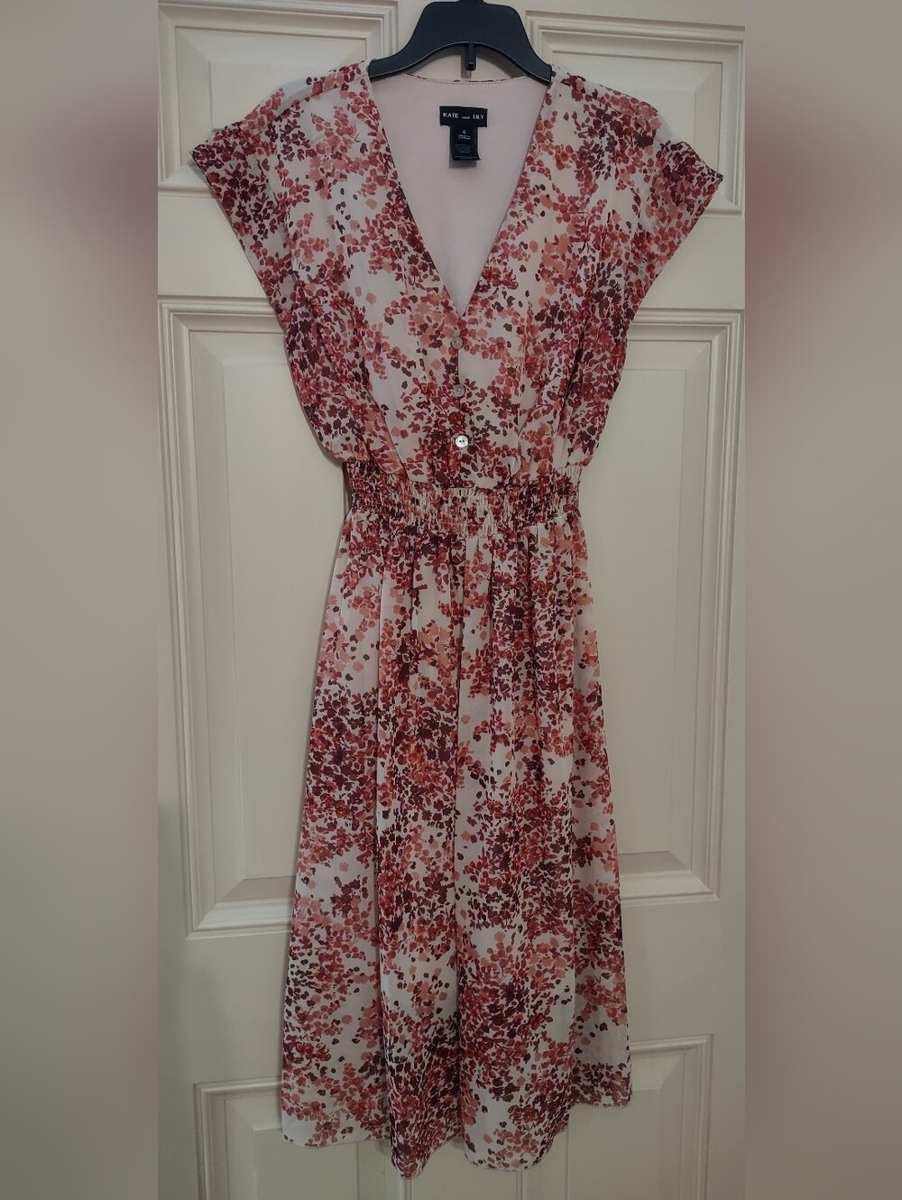 Kate and Lily Floral Smocked Waist Dress in White and Pink